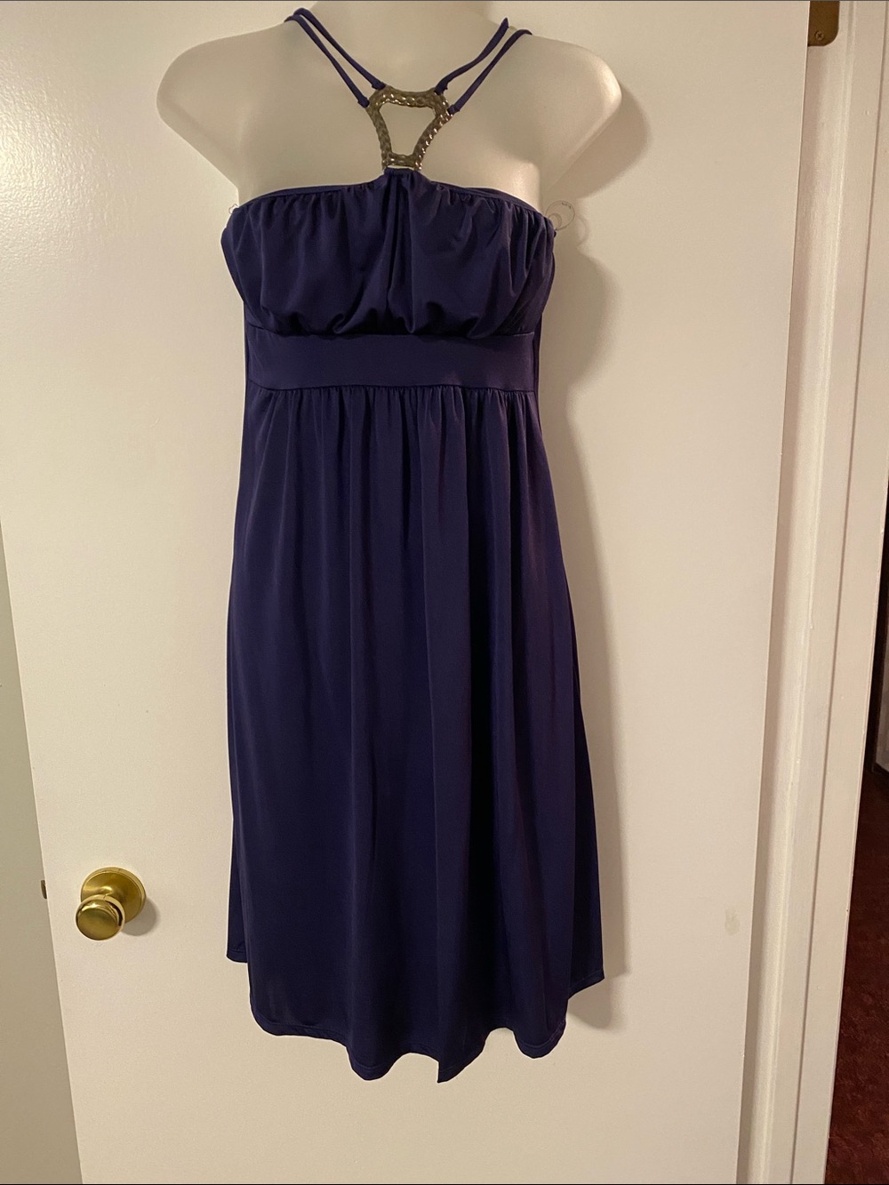 Vizio Purple Spaghetti straps and halter top Dress with Decorative Neck Detail